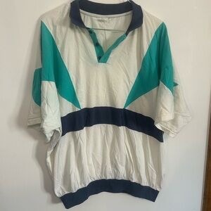 Vintage Men's White and Teal Polo Cotton Shirt Coastal Yacht